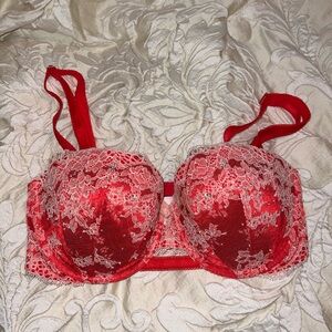 Victoria's Secret Rhinestone Red and White Lace Bra